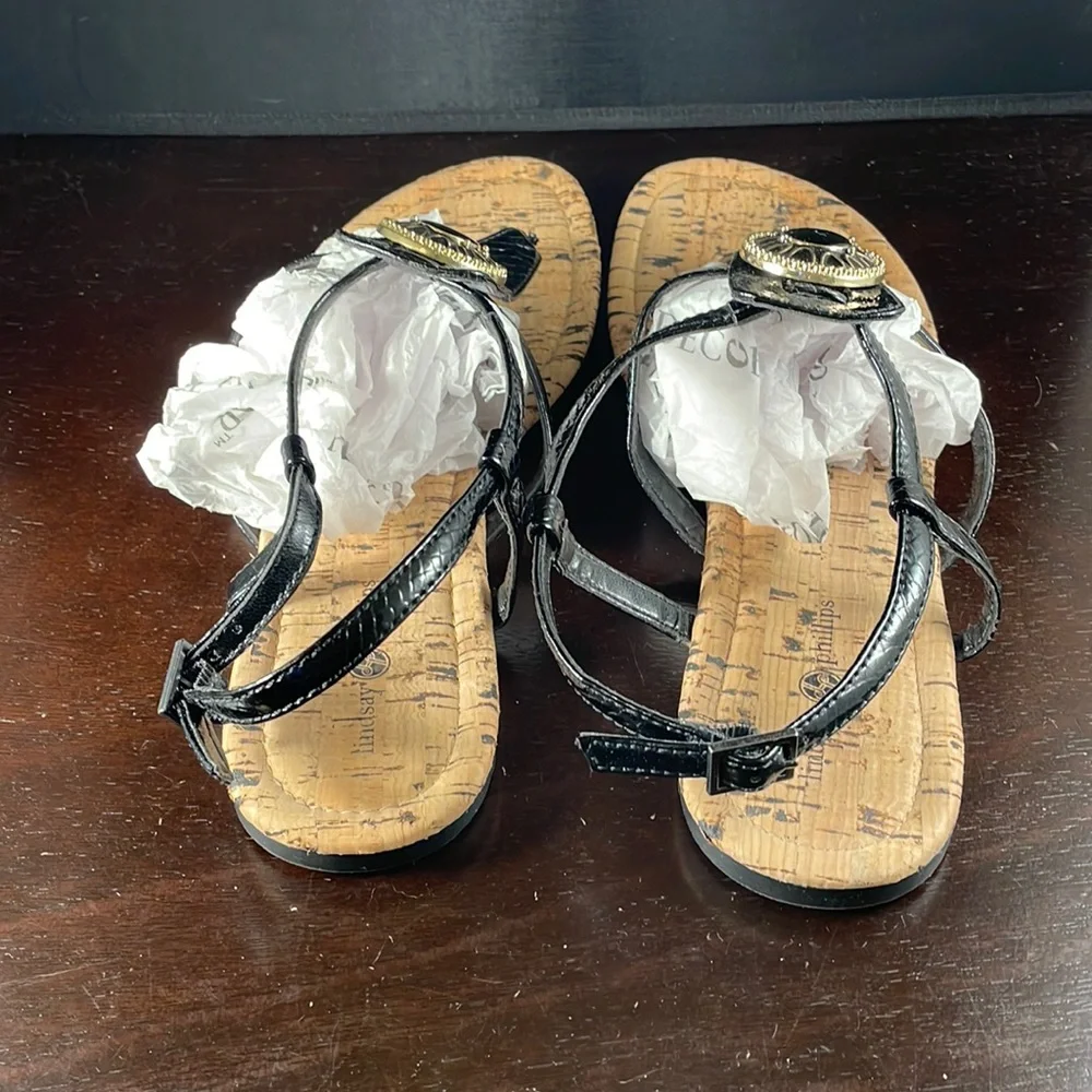Lindsay Phillips Meredith thong sandals in black with interchangeable sn… - Picture 3 of 5